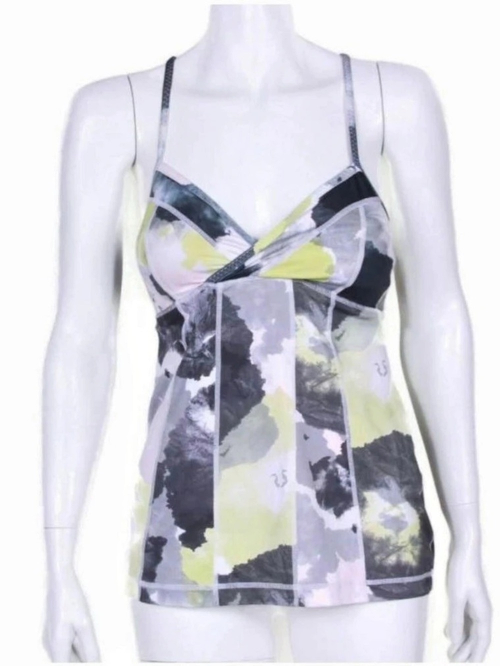 LULULEMON Abstract Watercolor Print Yellow Gray Pink Tank Top size 8